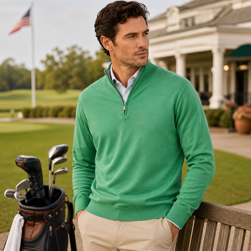 Peter Millar Mens Quarter Zip Silk Blend Sweater Sz XXL Green Lightweight Luxury
